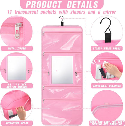 Hanging Toiletry Bag with Mirror for Women Hanging Mirror for Dance Bags Travel Large Foldable Dance Bag Organizer Storage Waterproof Cosmetic Case Accessories for Bathroom