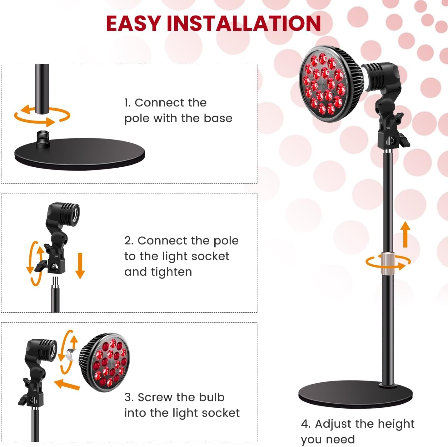 Red Light Therapy Lamp - LED Face & Body Treatment, Adjustable Stand 10-16.5In, 18 Leds 660Nm & 850Nm Combo