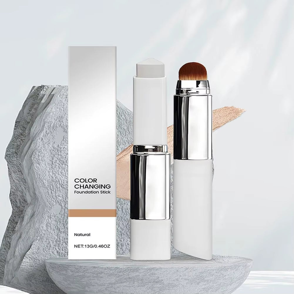 2-In-1 Color-Changing Foundation Stick Liquid Lightweight Moisturizing Brightening Foundation Color Changing for All Skin Types