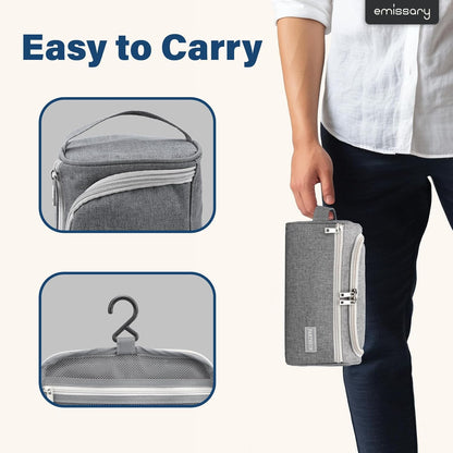 Hanging Travel Toiletry Bag for Men, Dopp Kit - Gray | Hanging Hook, Water-Resistant Lining, Zip & Mesh Pockets; Men'S Dopp Kit for Travel, Gym, Hotel & Bathroom