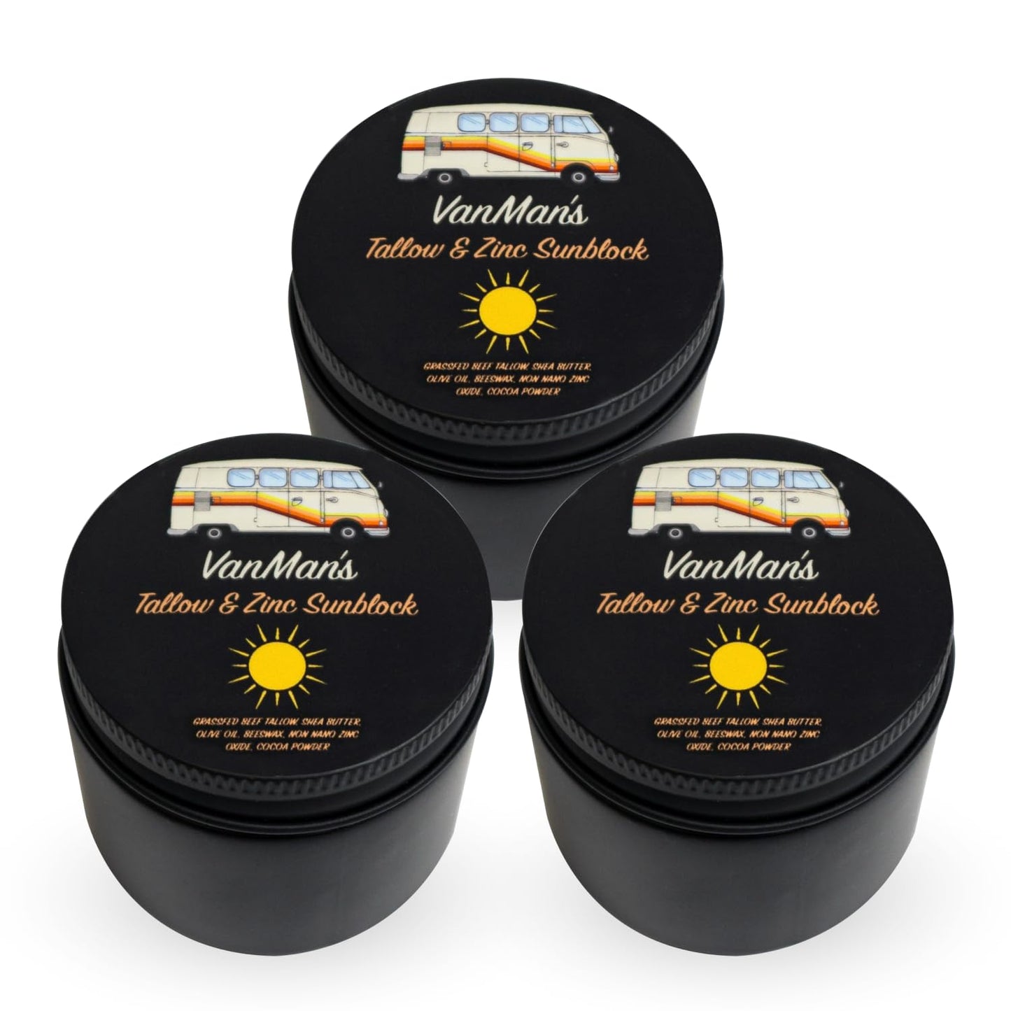 Vanman'S - Zinc and Tallow Sunscreen (3 Pack) - Water Resistant 20 SPF Beef Tallow Sunscreen with Olive Oil, Beeswax - Mineral with Non-Nano Minerals - 2.8 Ounce