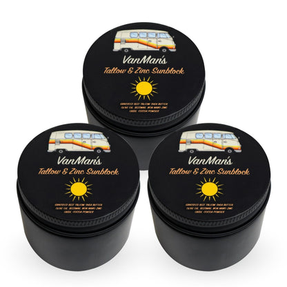 Vanman'S - Zinc and Tallow Sunscreen (3 Pack) - Water Resistant 20 SPF Beef Tallow Sunscreen with Olive Oil, Beeswax - Mineral with Non-Nano Minerals - 2.8 Ounce