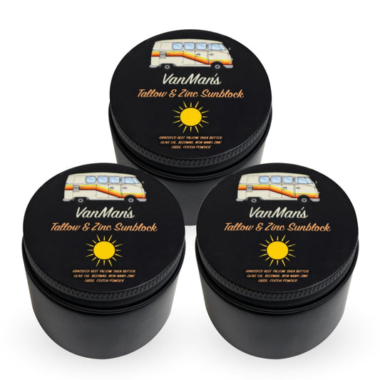 Vanman'S - Zinc and Tallow Sunscreen (3 Pack) - Water Resistant 20 SPF Beef Tallow Sunscreen with Olive Oil, Beeswax - Mineral with Non-Nano Minerals - 2.8 Ounce